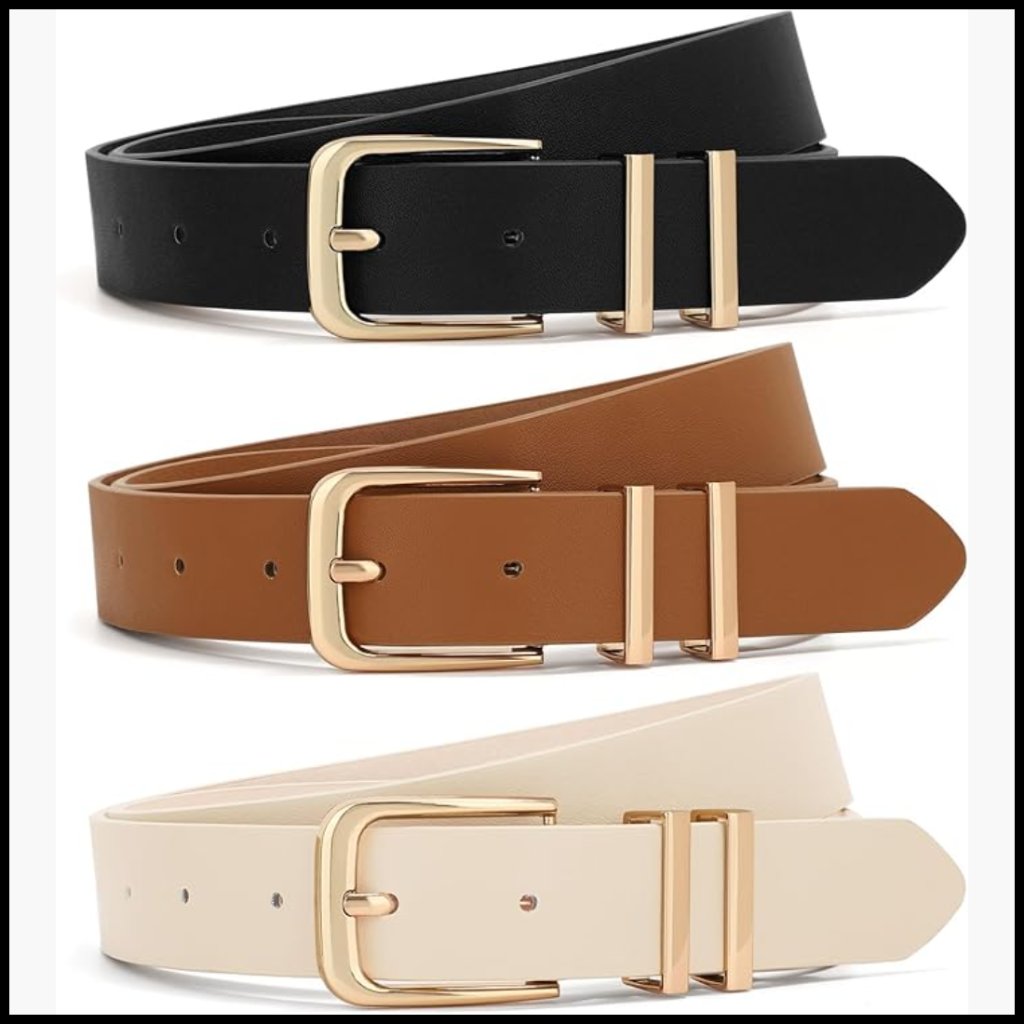 3 Pack Women's Faux Leather Belts With Gold Buckle For Jeans And Dresses